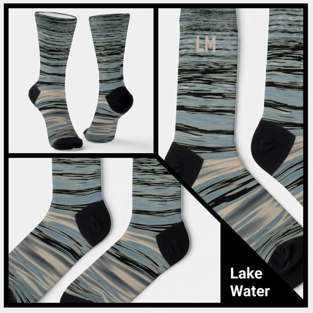Blauer See Beige Schwarz mit Initialen Socken (Von Creator hochgeladen)