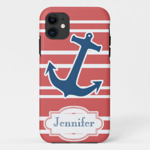 Blauer Seeanker mit Rot Stripes iPhone Kasten 11 Hülle