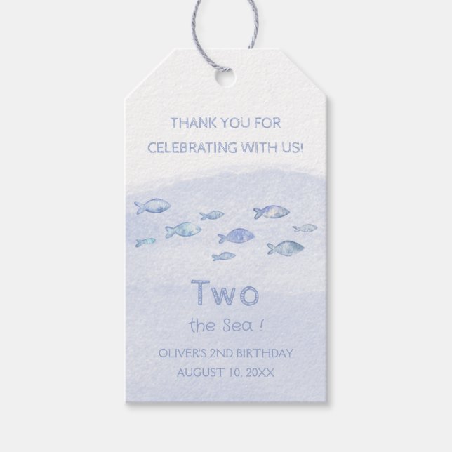 Blauer Seefisch niedlich illustriert Geschenkanhänger (Vorderseite)