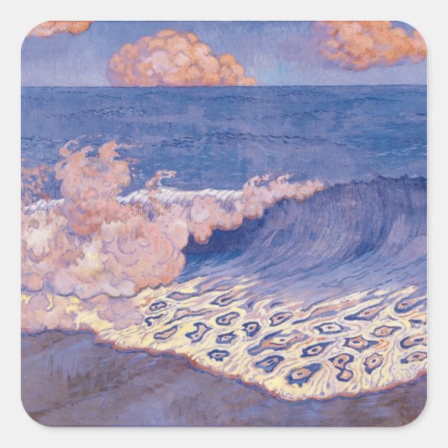 Blauer Seegang, Wave Effect, c.1893 Quadratischer Aufkleber (Vorderseite)