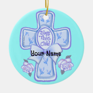 Blauer segne dieses Kind Christliche Kreuzverzieru Keramik Ornament