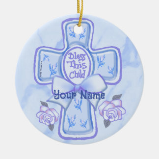 Blauer segne dieses Kind Christliche Kreuzverzieru Keramik Ornament