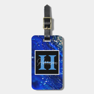 Blauer Shimmer Name und Monogramm Gepäckanhänger