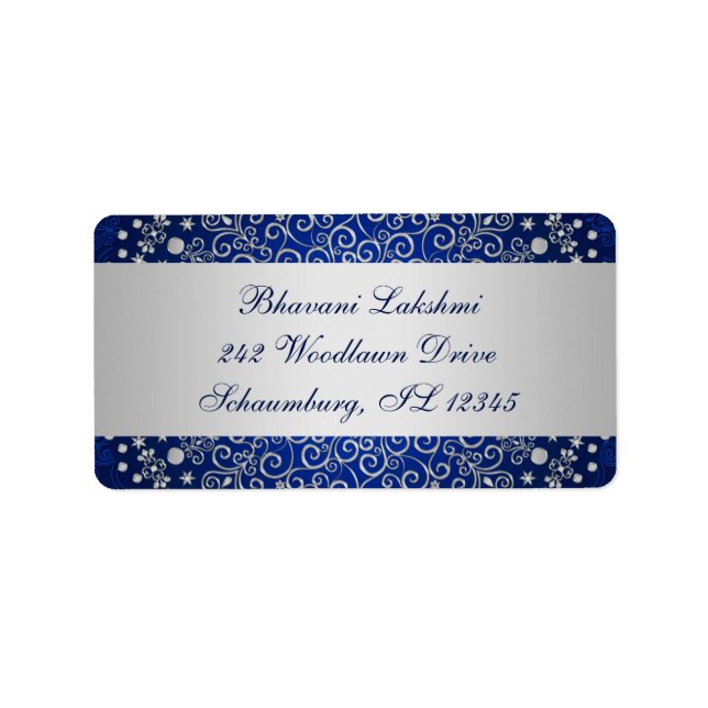 Blauer Silber, aufwändige Scrolls, Rückgabeadresse Adressaufkleber (Vorne)