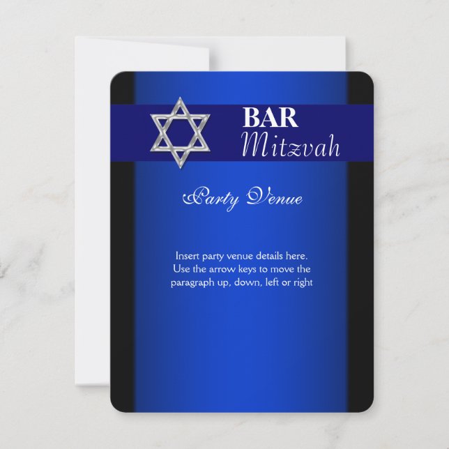 Blauer silberner Bar mitzvah einfügen blauer Hinte Einladung (Vorderseite)