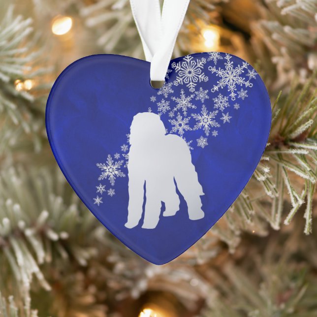 Blauer Silberschneeflocken Labradoodle Hund Ornament (Baum)