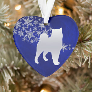 Blauer Silberschneeflocken Malamute Hund Ornament