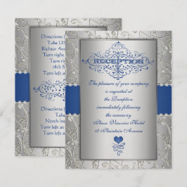 Blauer Silbertypografie Hochzeitsempfang Beilage Einladung