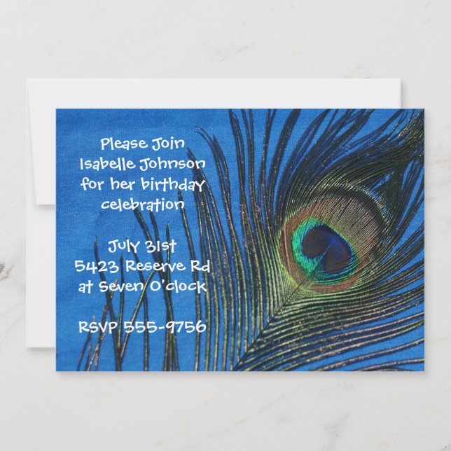 Blauer Single Pfauenfresser Geburtstag Einladung (Vorderseite)