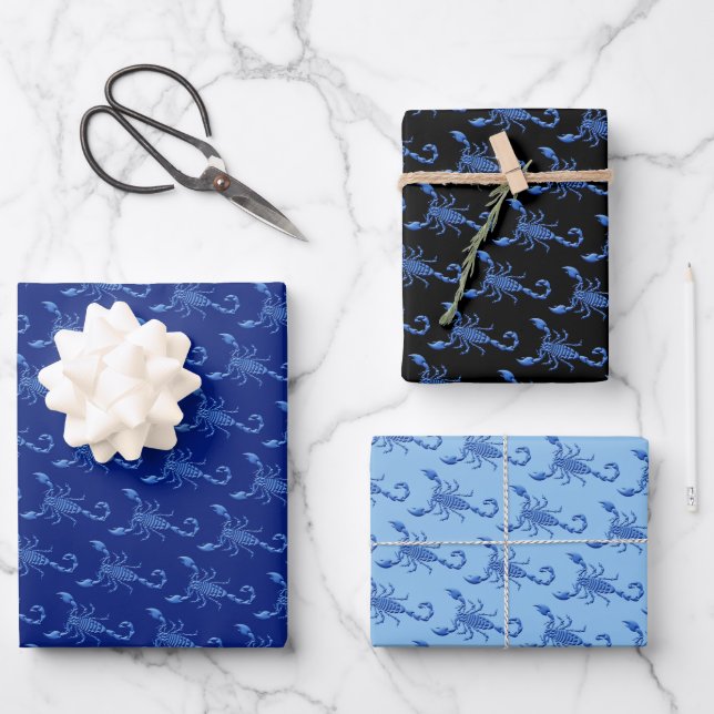 Blauer Skorpion Geschenkpapier Set (Vorderseite)