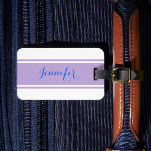 Blauer Skriptname, Lavendelstreifen auf Weiß Gepäckanhänger