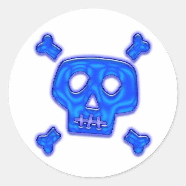 Blauer Skull Runder Aufkleber (Vorderseite)