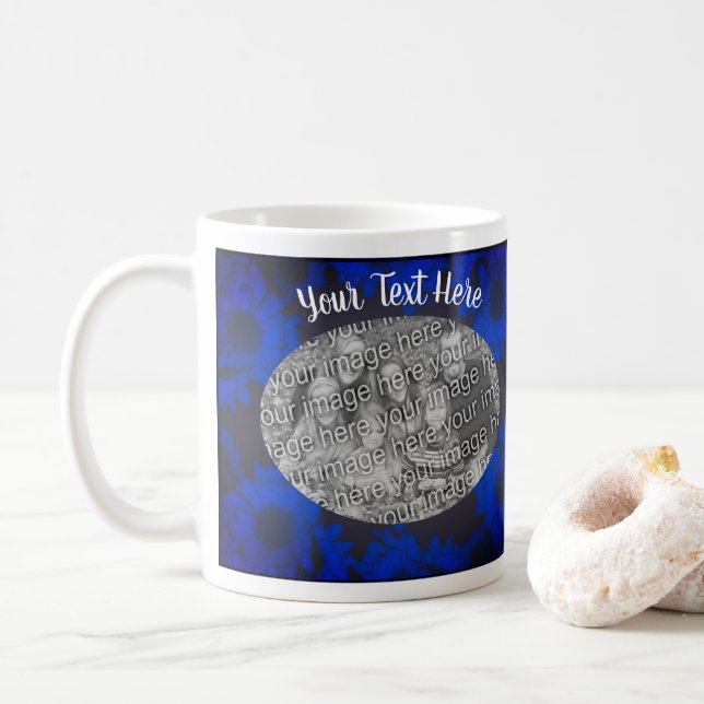 Blauer Sonnenblumen Foto Rahmen Personalisiert Kaffeetasse (Mit Donut)