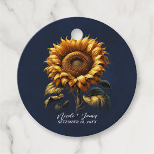 Blauer Sonnenblumen Hochzeitsstich Brautparty Geschenkanhänger