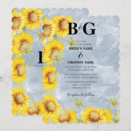 Blauer Sonnenblumen Monogramm Hochzeit Einladung