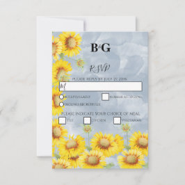 Blauer Sonnenblumen Monogramm Hochzeit RSVP Karte