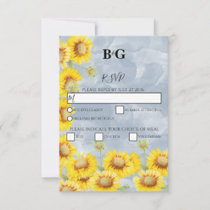 Blauer Sonnenblumen Monogramm Hochzeit RSVP Karte