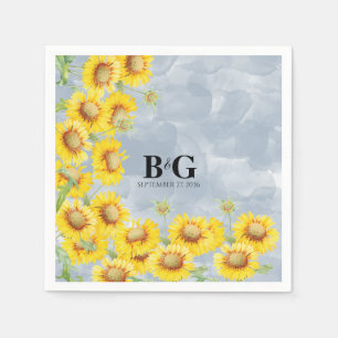 Blauer Sonnenblumen Monogramm Hochzeit Serviette