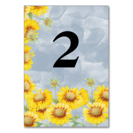 Blauer Sonnenblumen Monogramm Hochzeit Tischnummer