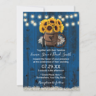 Blauer Sonnenblumenholz Barrel Rustikale Hochzeit Einladung