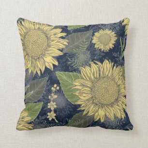 Blauer Sonnenblumenkopf Yellow Navy Blue Throw Kis Kissen