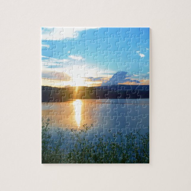 Blauer Sonnenuntergang am See Puzzle (Vertikal)