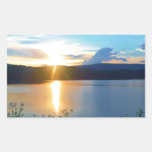 Blauer Sonnenuntergang am See Rechteckiger Aufkleber