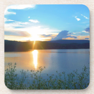 Blauer Sonnenuntergang am See Untersetzer