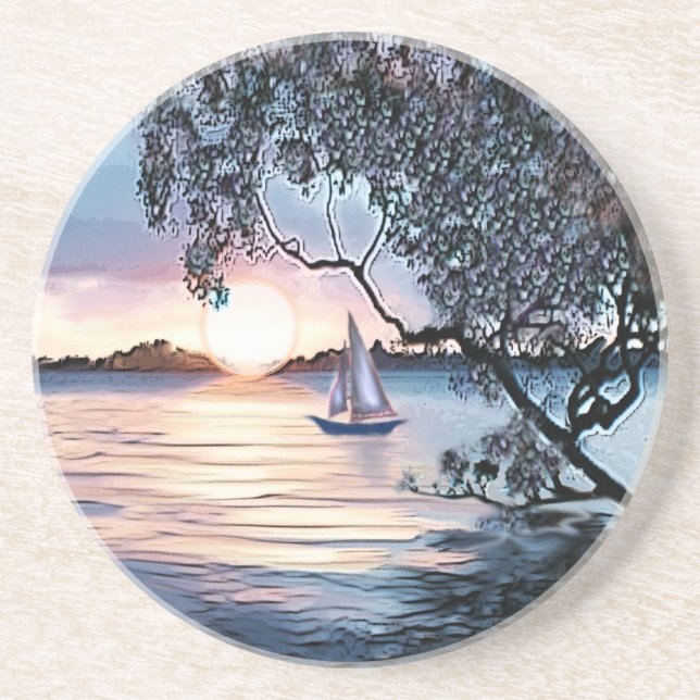 Blauer Sonnenuntergang über dem Untersetzer Sailbo (Vorne)