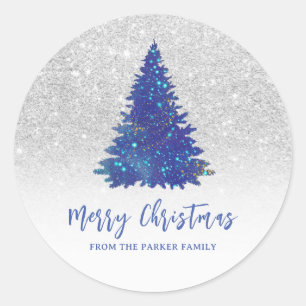 Blauer Sparkle Glitzer Staubwein Weihnachtsbaum Runder Aufkleber