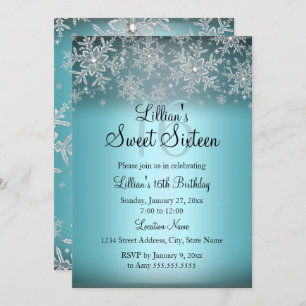 Blauer Sparkle Snowflake Sweet 16 Einladung