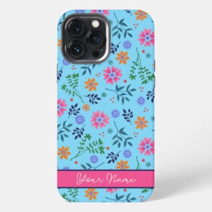 Blauer Spaß Blumen Frühling Muster Hübscher Name iPhone 13 Pro Max Hülle