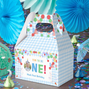 Blauer Spaß, um ein Foto zum ersten Geburtstag zu  Geschenkschachtel