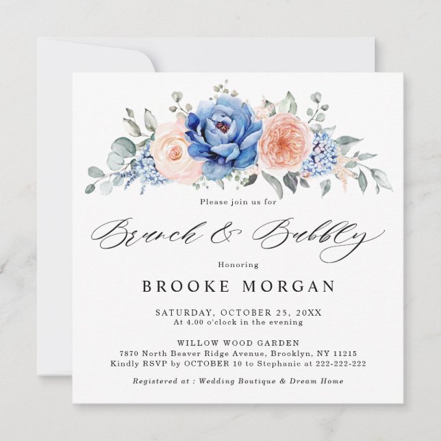 Blauer Spatenstich, rosafarbener Rosa Brunch & Bub Einladung (Vorderseite)