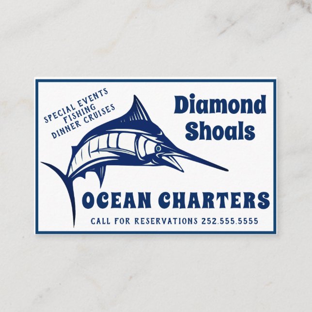 Blauer Speerfisch-Entwurfs-Ozean-Charter Visitenkarte (Vorderseite)