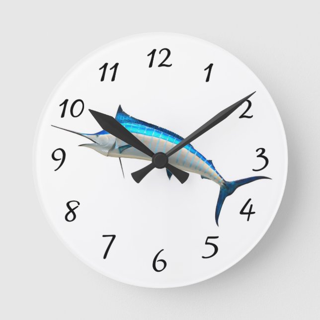 Blauer Speerfisch Runde Wanduhr (Vorderseite)