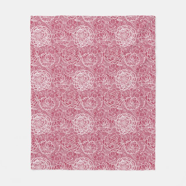 Blauer Spitze-Blumen-Musterhintergrund Fleecedecke (Vorderseite)