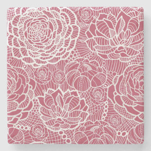 Blauer Spitze-Blumen-Musterhintergrund Steinuntersetzer