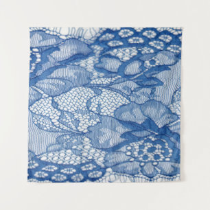 Blauer Spitzenstoff, afrikanisches Tüll-Design. Wandteppich