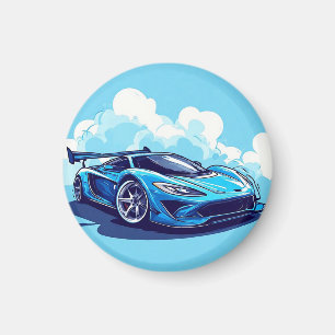 Blauer Sportwagen unter klarem Himmel Magnet