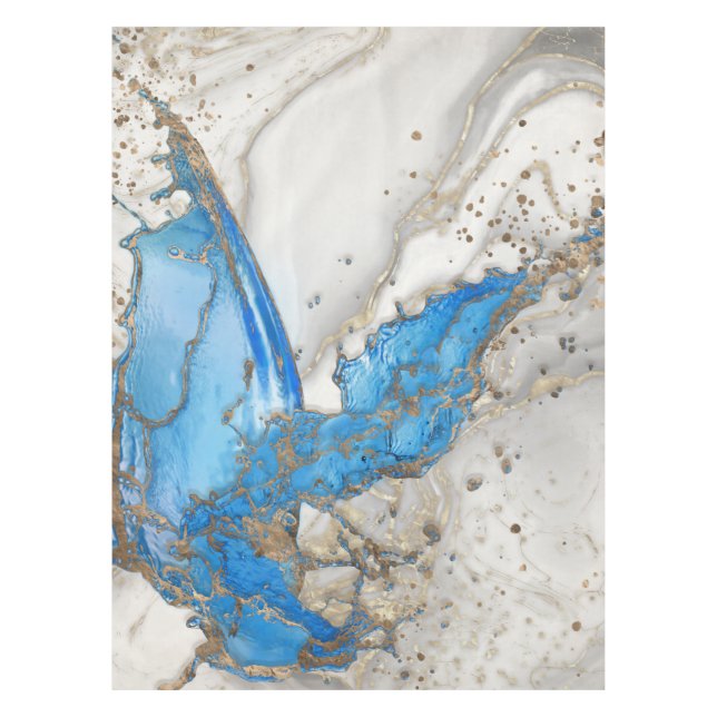 Blauer Spritzer - grauer Marmor und Gold Tischdecke (Vorderseite)