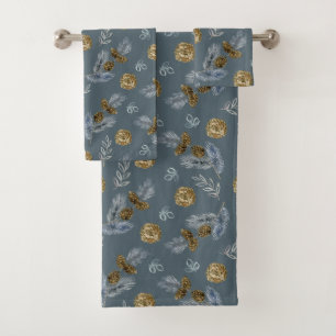 Blauer Spruce und Pine Cones Schiefergrauen Badhandtuch Set