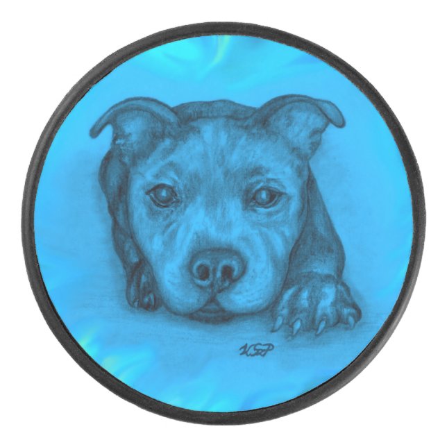 Blauer Staffy Welpe Eishockey Puck (Vorderseite)