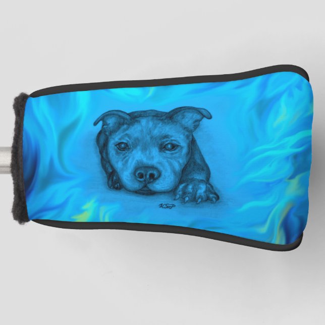 Blauer Staffy Welpe Golf Headcover (Vorderseite)