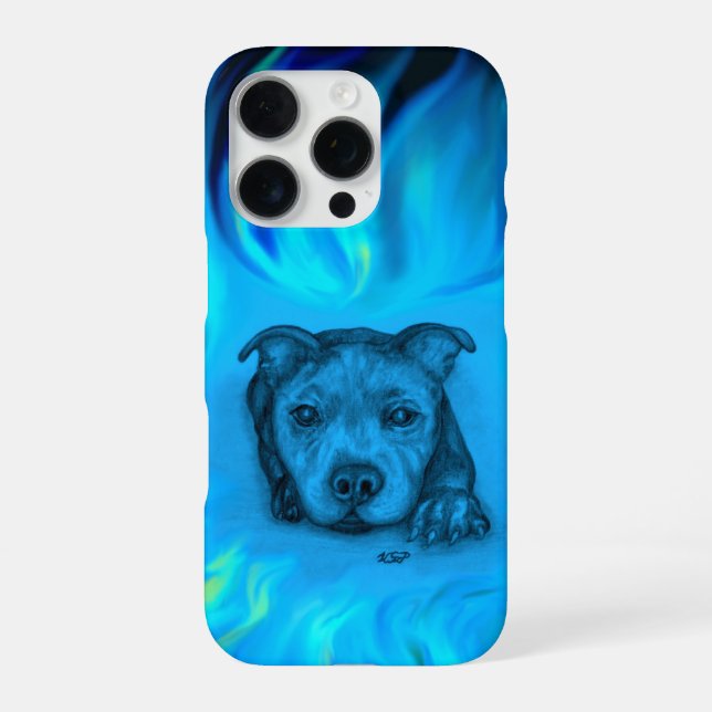Blauer Staffy Welpe iPhone Hülle (Rückseite)