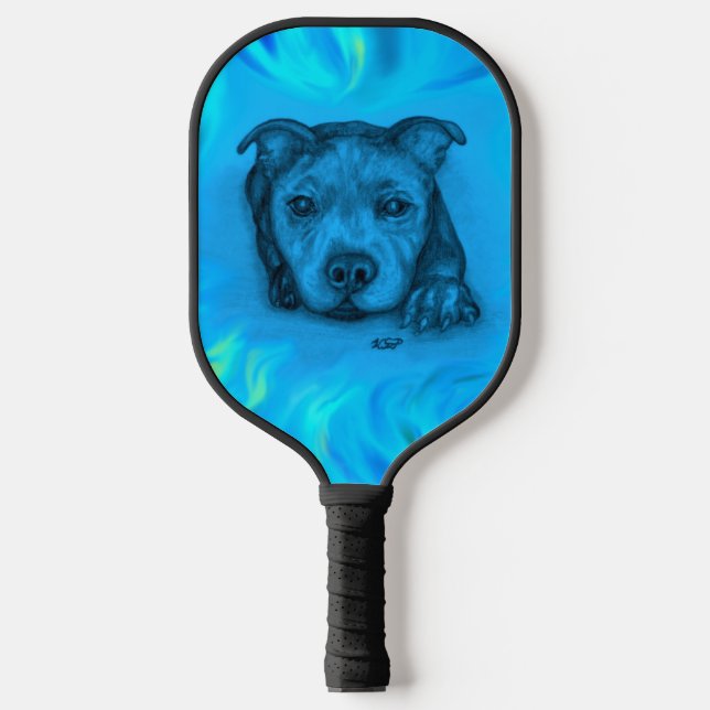 Blauer Staffy-Welpe Pickleball Schläger (Vorderseite)