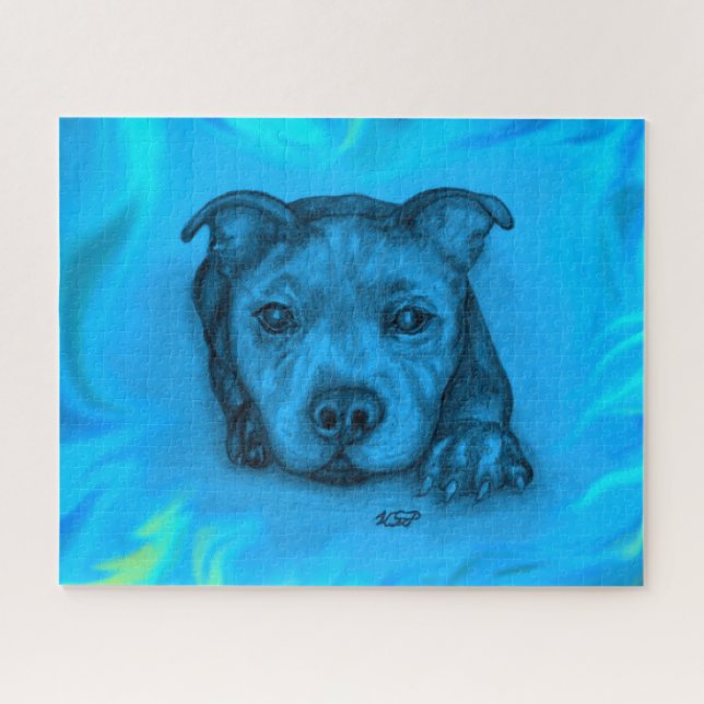 Blauer Staffy-Welpe Puzzle (Horizontal)