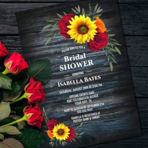 Blauer Stall Holz Sonnenblumen Rose Brautparty Einladung