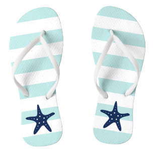 Blauer Starfish auf Minzstreifen Flip Flops