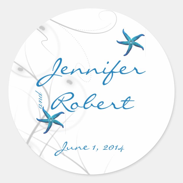 Blauer Starfish und Silberkoralle Umschlag Aufkleb Runder Aufkleber (Vorderseite)